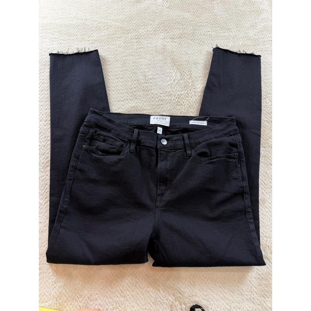 Frame Denim Le Skinny Raw Hem Jeans Film Noir Black LSJRS403 Size 32 - Picture 10 of 15